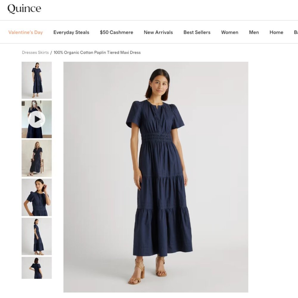 QUINCE 100% Organic Cotton Poplin Tiered Maxi Dress - Navy Blue